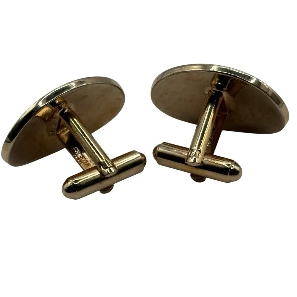 Vintage Hickok Cufflinks USA Gold Tone MCM‎ Oval Abstract Pattern Bullet Back